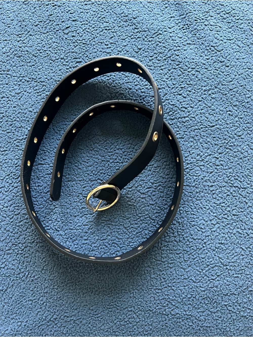 Black Women's Faux Leather Belt with Gold Eyelets
